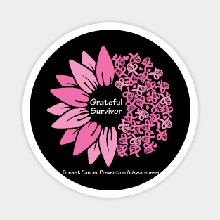 Breast cancer survivor with flower, hearts, ribbons & white type Magnet